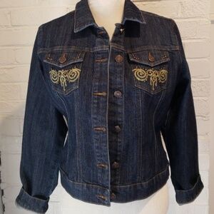 CLASH Jeans Embroidered Jean Jacket Dark Wash